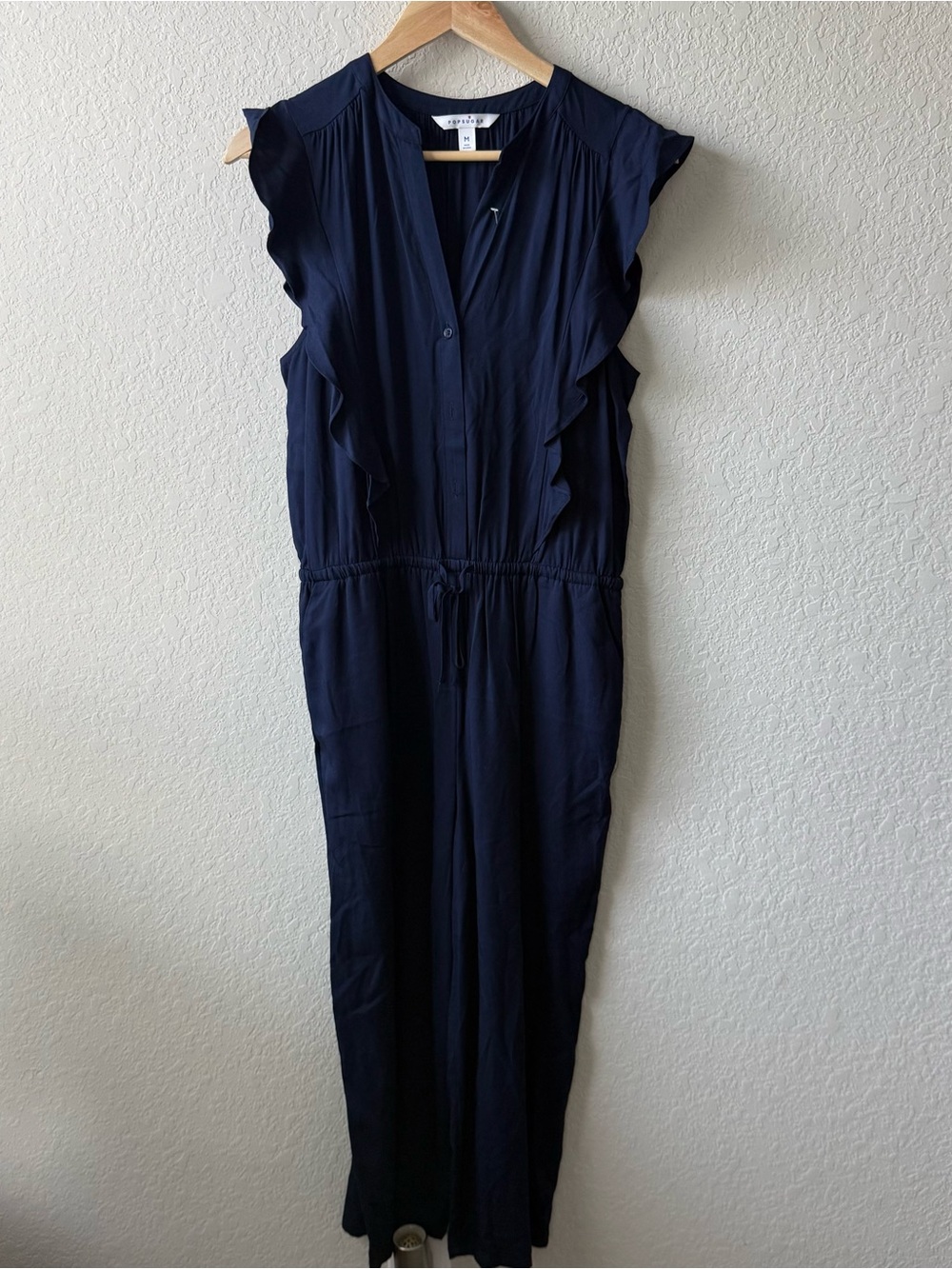 POPSUGAR Navy Ruffle Sleeve Drawstring Jumpsuit